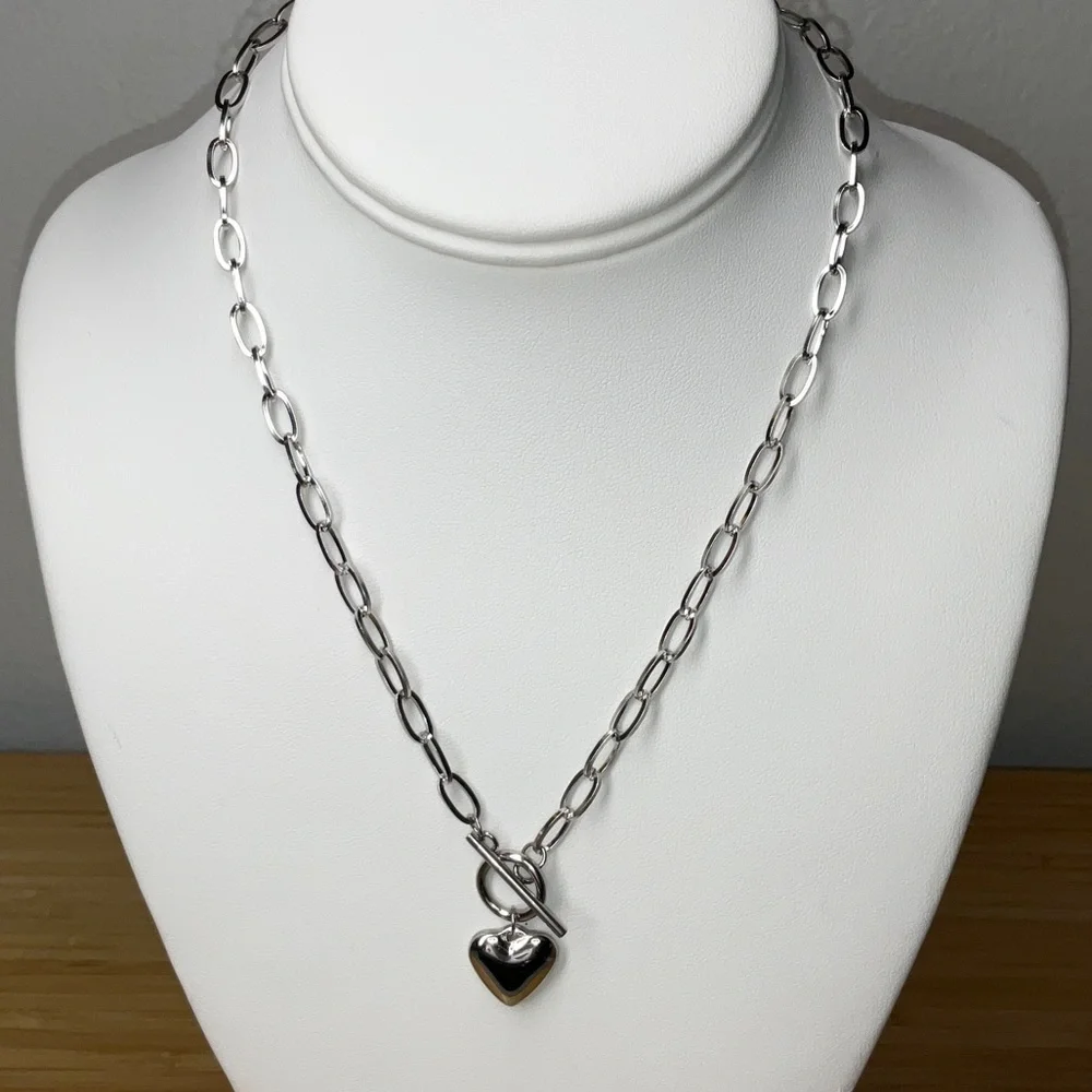 Heart Toggle With Paperclip Chain Necklace